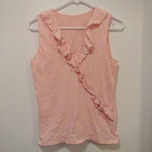 Sleeveless Pink Ruffled V-Neck Top Blouse, Medium, Chaps by Ralph Lauren